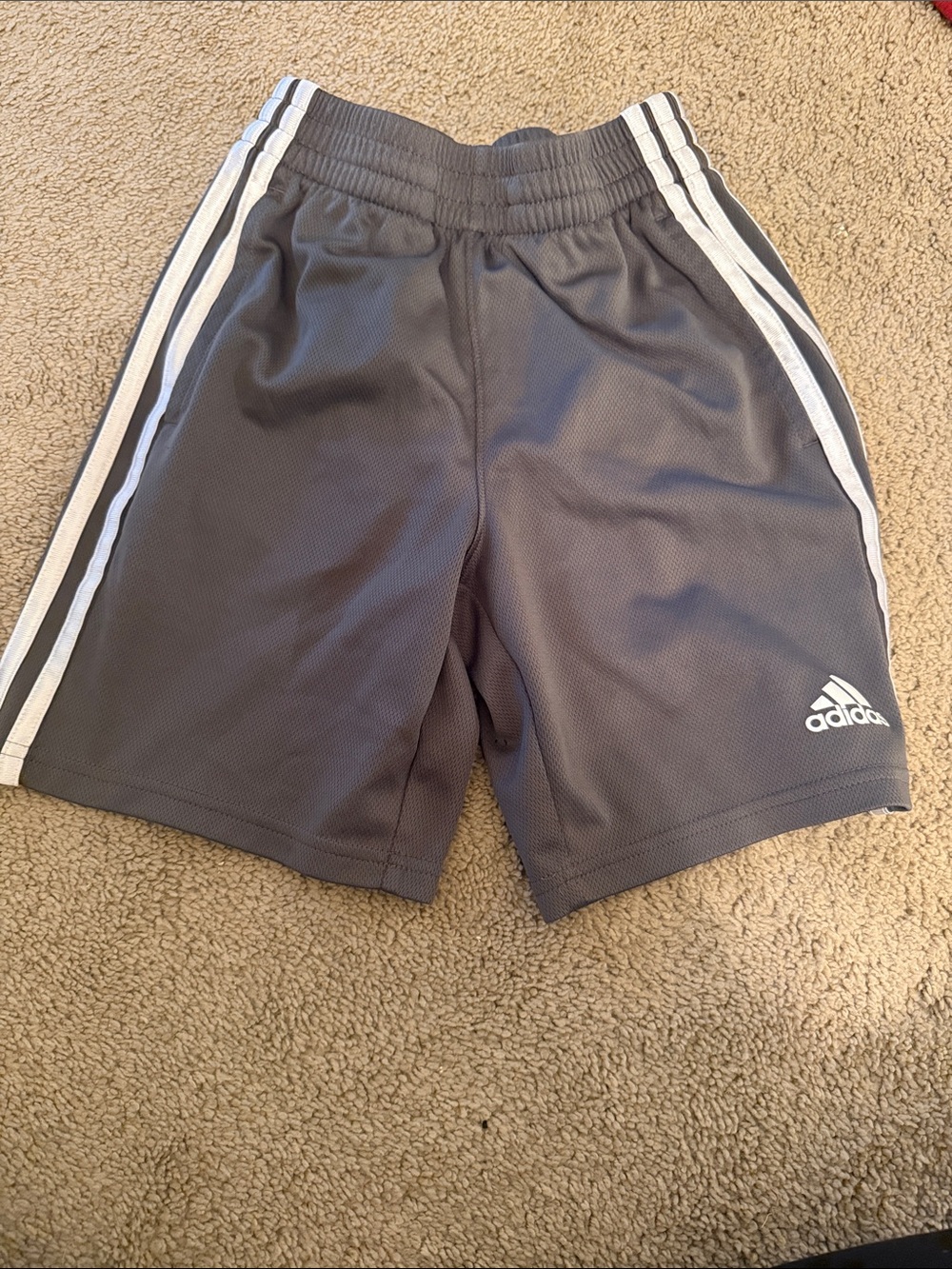 adidas Charcoal Gray Athletic Shorts with White Stripes